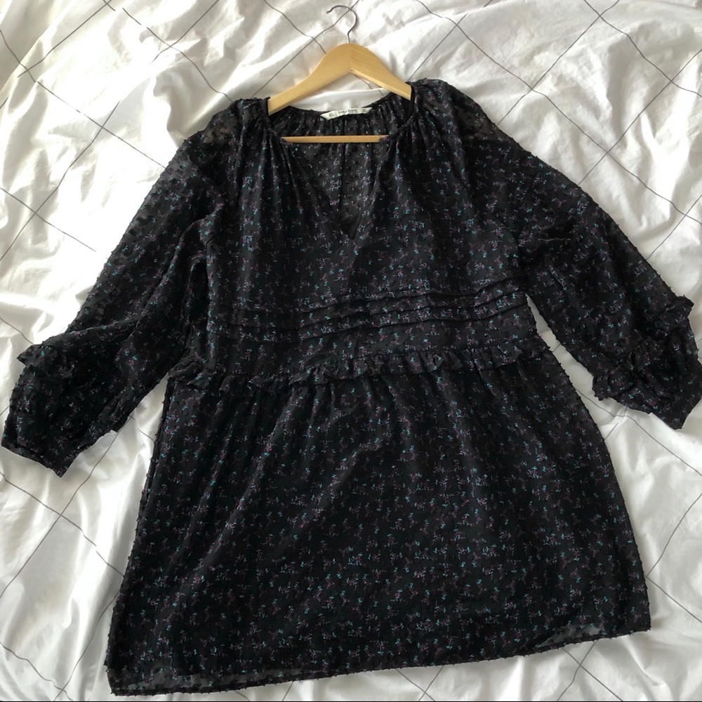 Zara babydoll ruffle floral sheer dress